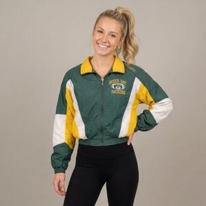 Vintage NFL Green Bay Packers Embroidered Full Zip Windbreaker Cropped Wmns M